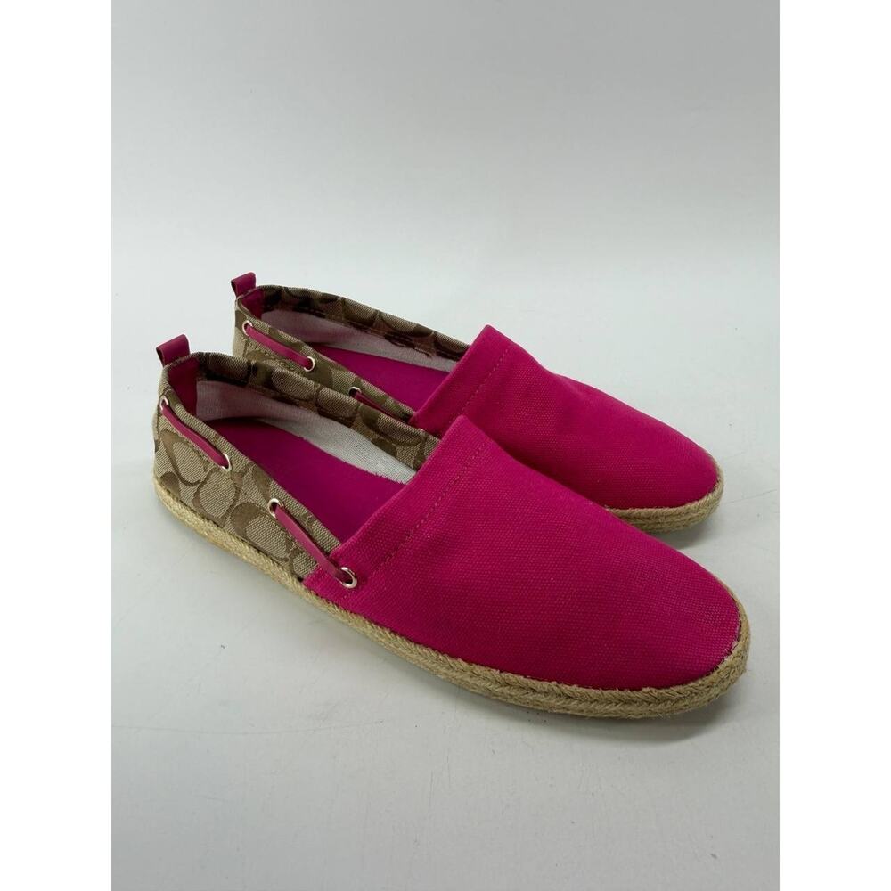 Coach Mellow Canvas Espadrille Flats Fuchsia Khaki Women's Size 10M With Box - Picture 3 of 11